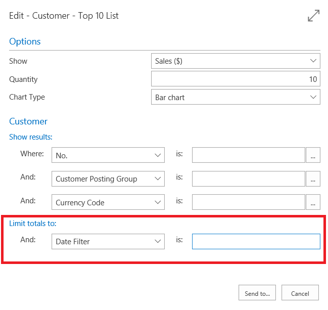 Setting a date range in the request page for the Customer Top 10 list